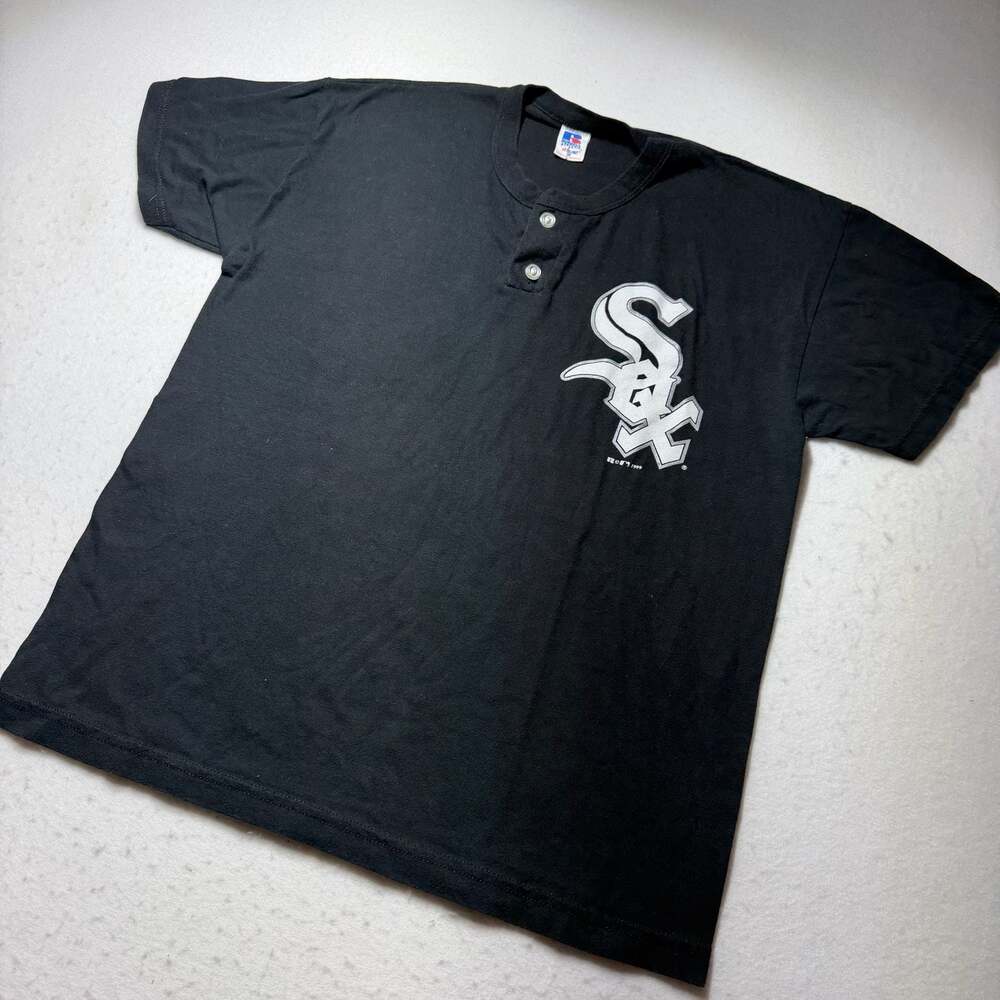 Vintage 1999 Russell Athletic Chicago White Sox Henley T-Shirt Black Size Medium